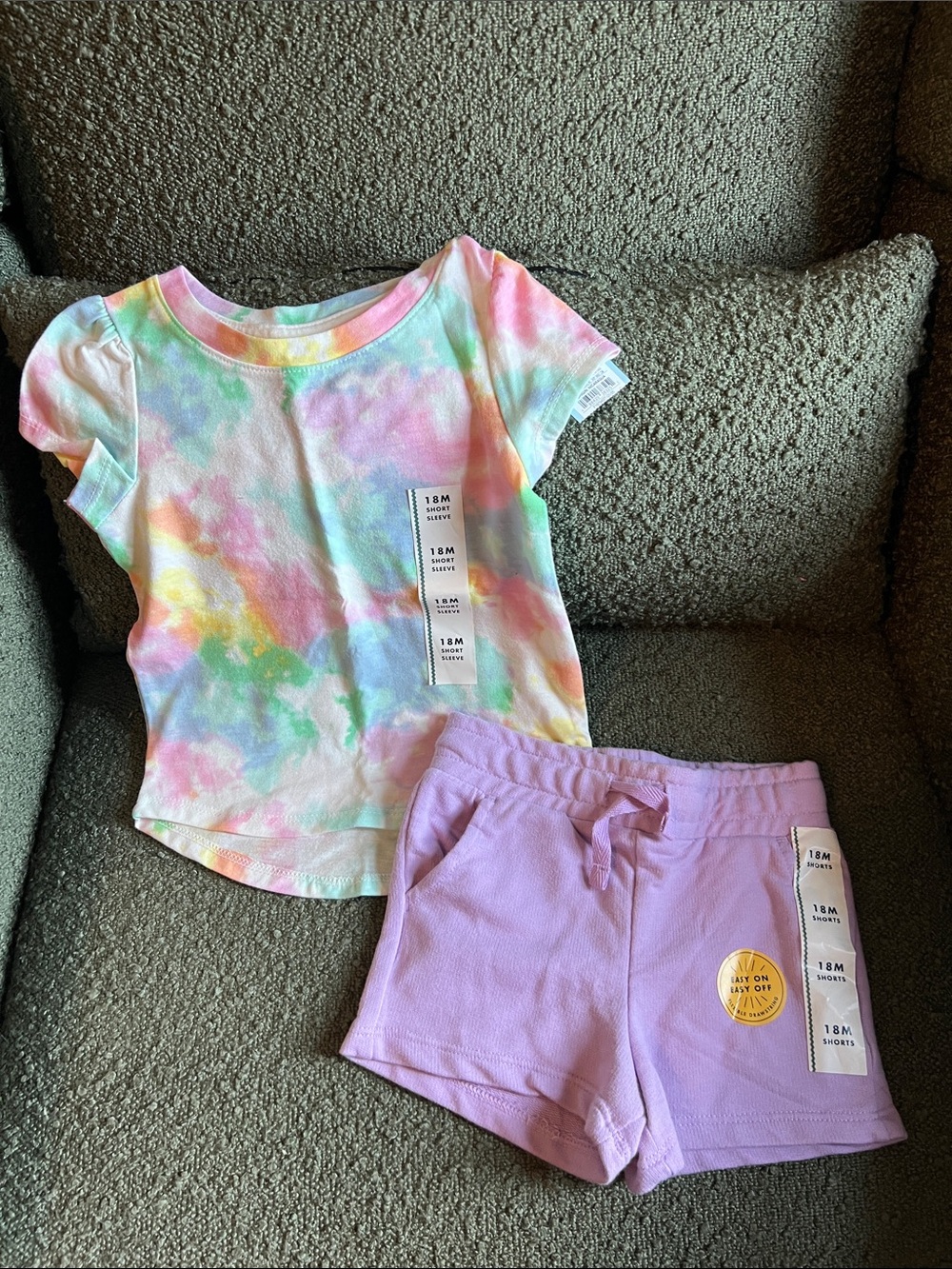 Cat & Jack Pastel Tie-Dye Tee and Lavender Shorts Set